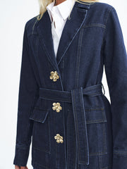 Metal Çiçekli Kot Kemerli Ceket