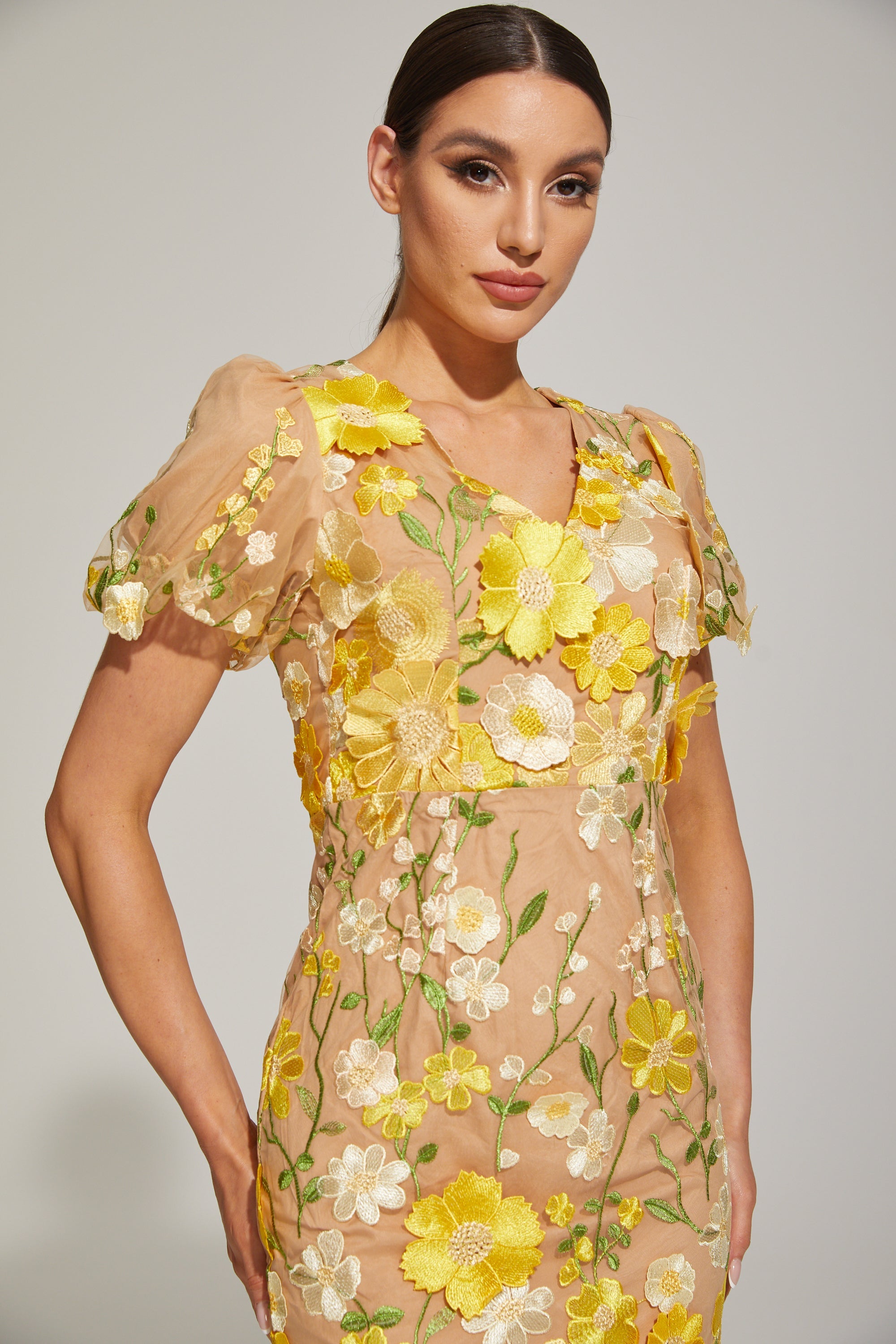 Vivienne Limon Çiçeği Şifon Elbise