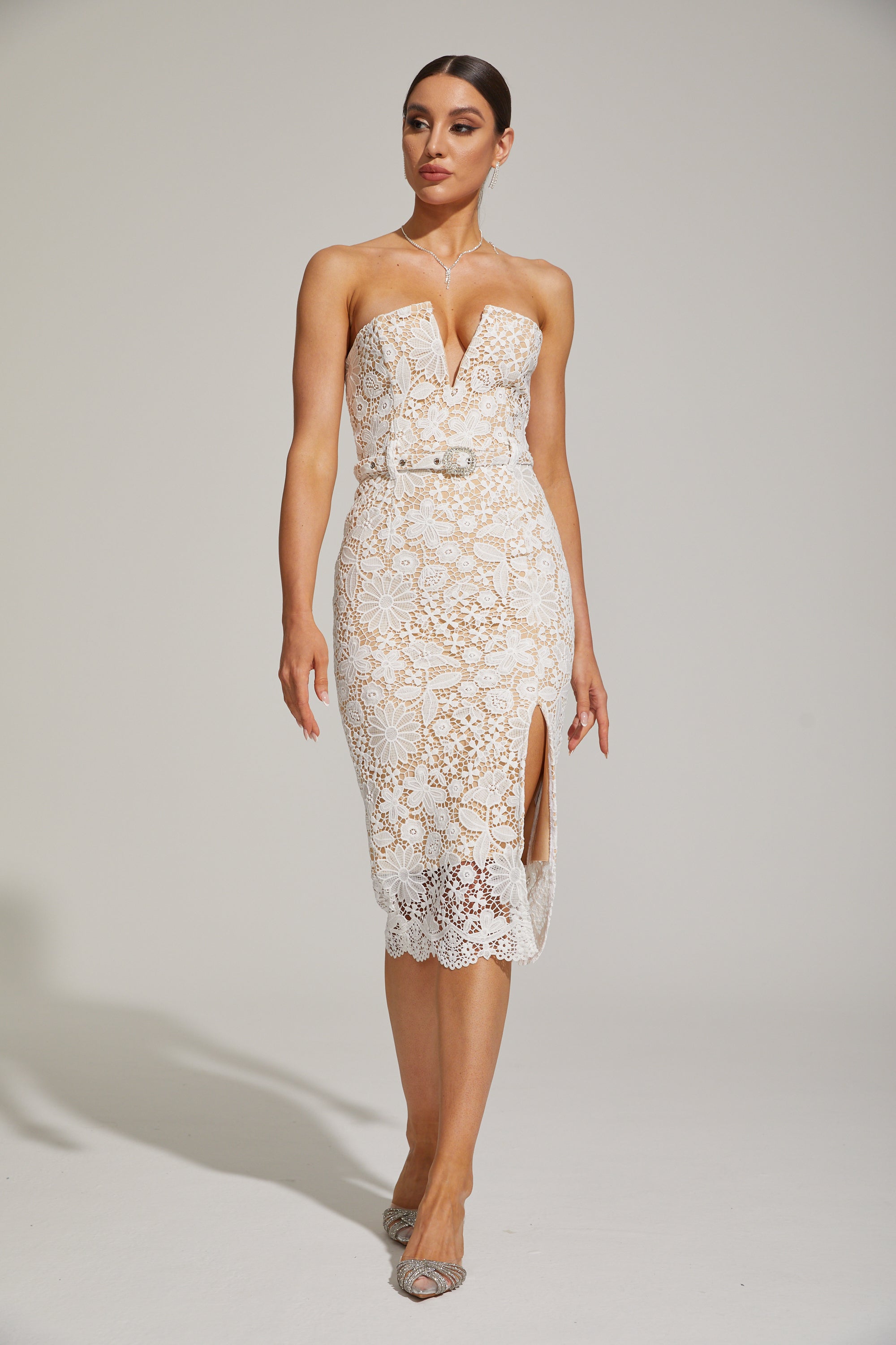 Arielle Dantel Straplez Midi Elbise