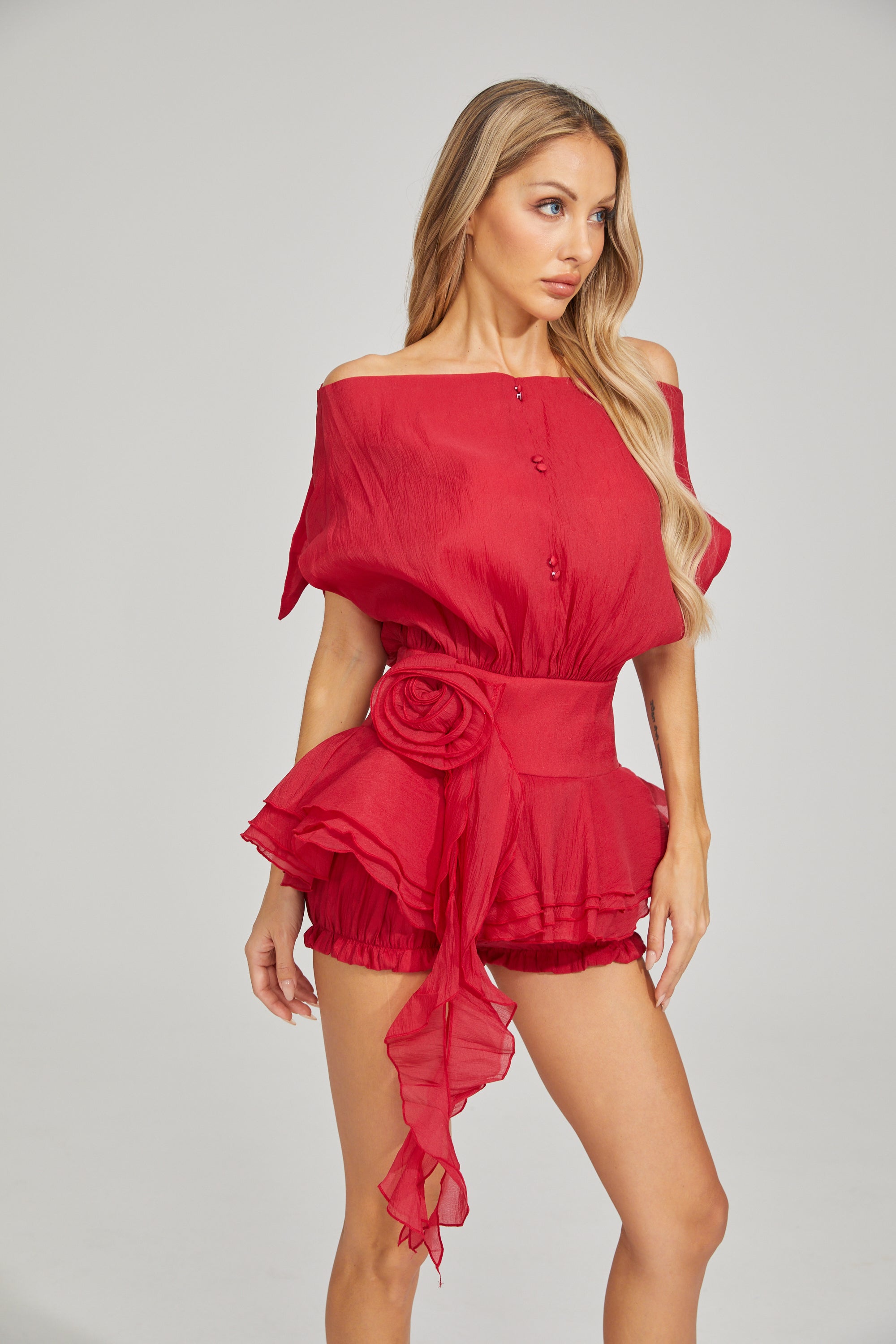 Nolwenn Kırmızı Volanlı Elbise