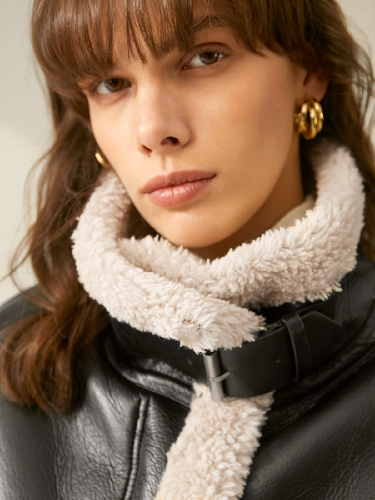 Sherpa Astarlı Shearling Deri Uçuş Ceketi