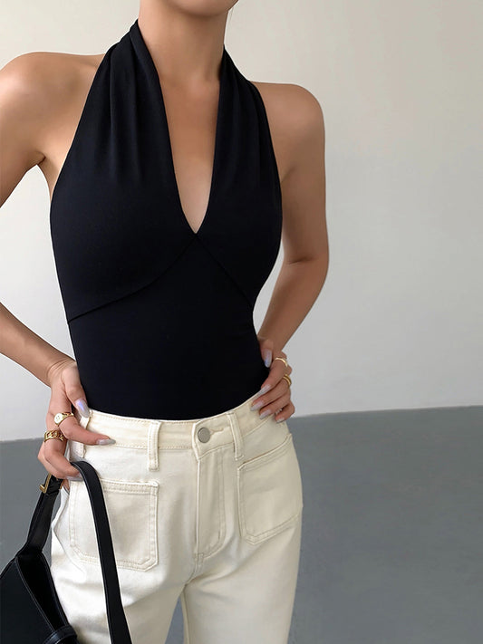V Yaka Askılı Açık Sırtlı Tank Top