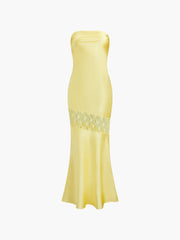 Asimetrik Dantel Straplez Midi Elbise