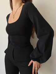 Balon Kollu Kare Yaka Bluz