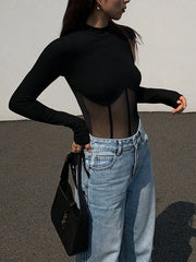 Şeffaf Fileli Uzun Kollu Üst