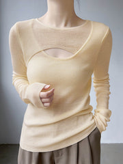 Çapraz Kesim Dekolteli Uzun Kollu Bluz