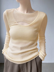 Çapraz Kesim Dekolteli Uzun Kollu Bluz