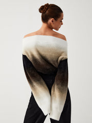 Şafak Gradyanlı Kabarık Omuz Açık Kısa Kazak