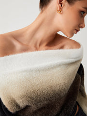 Şafak Gradyanlı Kabarık Omuz Açık Kısa Kazak