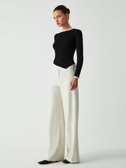 Asimetrik Kenar Kontrast Detaylı Uzun Kollu Gömlek