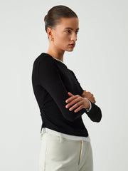 Asimetrik Kenar Kontrast Detaylı Uzun Kollu Gömlek