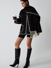 Kontrast Dikişli Ceket ve Uyumlu Şal