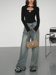 Çift Anahtar Delikli Uzun Kollu Bluz