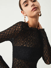 Şeffaf Çiçek Desenli Uzun Kollu Bluz