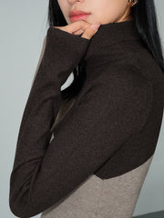 Asimetrik Parçalı Desenli Uzun Kollu Triko Üst