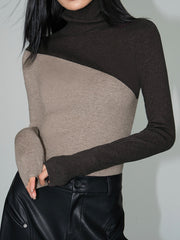 Asimetrik Parçalı Desenli Uzun Kollu Triko Üst