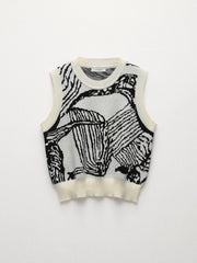 Çiçekli Kontrast Şeritli Süveter