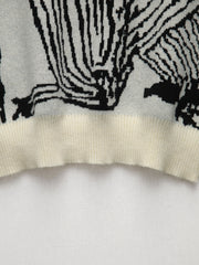 Çiçekli Kontrast Şeritli Süveter