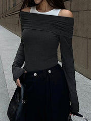 Kontrast Renkli Sırtı Açık Triko Bluz