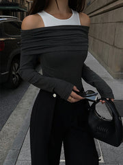 Kontrast Renkli Sırtı Açık Triko Bluz