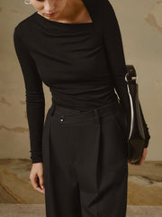 Asimetrik Yaka Uzun Kollu Kanallı Örgü Gömlek