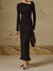 Asimetrik Yaka Uzun Kollu Kanallı Örgü Gömlek