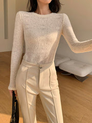 Çiçek Desenli Örgü Uzun Kollu Üst