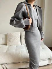 Düz Renkli Kapüşonlu Fermuarlı Üst