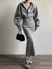 Düz Renkli Kapüşonlu Fermuarlı Üst