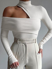 Yüksek Yaka Asimetrik Kesim Triko Üst