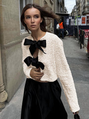 Simli Kadife Fiyonk Detaylı Ceket