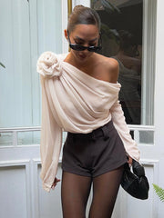 Şifon Yarı Şeffaf Asimetrik Tek Omuz Bluz