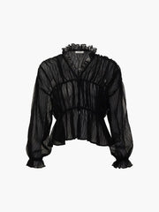 Volan Detaylı Şeffaf Şifon Bluz