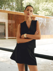 Düz Kesim Keten Yelek