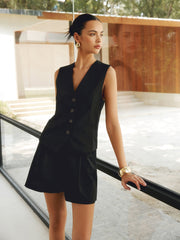 Düz Kesim Keten Yelek