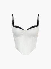 Kontrast Bağlama Detaylı Saten Üst