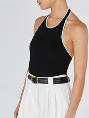 Kontrast Kenarlı Açık Sırt Triko Üst