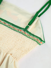 Cennet Desenli Askılı Uzun Tatil Elbisesi