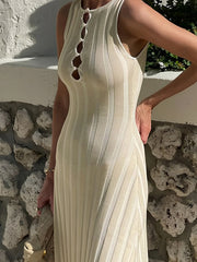 Anahtar Deliği Yaka İnci Dekoratif Triko Elbise