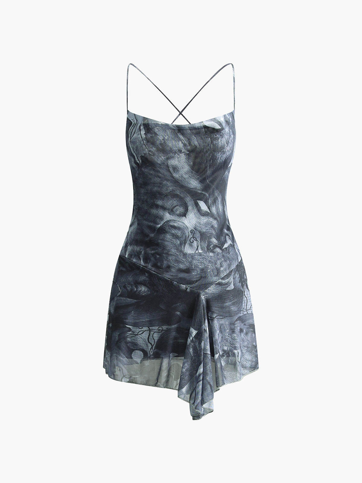 Çapraz Desenli Asimetrik Kısa Elbise