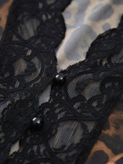 Şeffaf Leopar Desenli Uzun Kollu Dantel Bluz