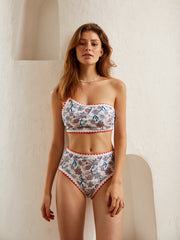 Çiçekli Tek Omuzlu Bağlama Bikini Takımı