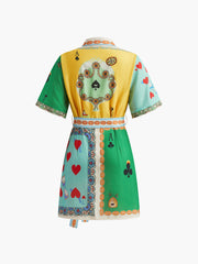 Baskılı Kemerli Polo Elbise