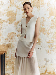 Düz Düğmeli Örgü Yelek