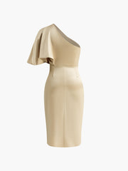 Asimetrik Fermuarlı Fırfırlı Elbise