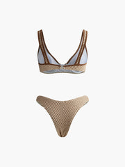 Kontrast Desenli Bağlama Bikini Takımı