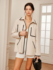 Kontrast Detaylı Fermuarlı Ceket