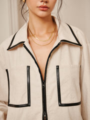 Kontrast Detaylı Fermuarlı Ceket