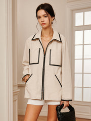 Kontrast Detaylı Fermuarlı Ceket