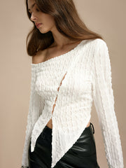 Soğuk Omuz Kesik Plise Tişört